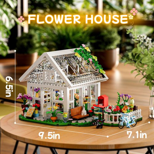 Flower House Building Set with LED Lights,Flower Shop Building Kits Creative Floral Greenhouse Kit for Girls Age 6+ (625PCS)