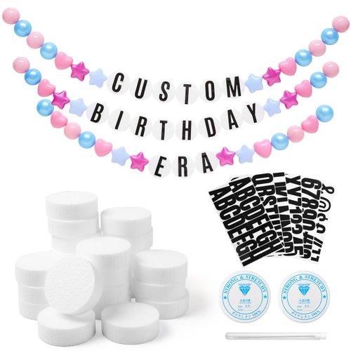 109 Pcs DIY Giant Friendship Bracelet Birthday Banner in My Birthday Era Banner Famous Singer Customizable Banner Garland Decor Foam Circles Ball Plastic Balls DIY Supplies (Mermaid Color)