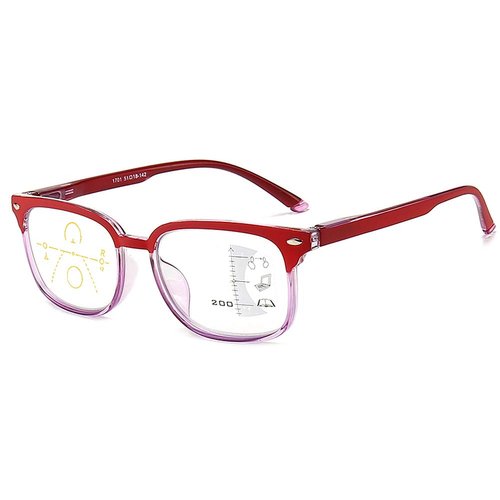 Progressive Multifocus Reading Glasses Women Men Blue Light Blocking, Red 2.0X