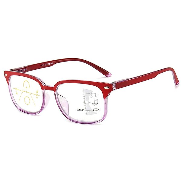 Progressive Multifocus Reading Glasses Women Men Blue Light Blocking, Red 2.0X