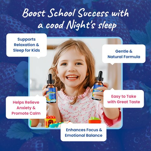 2 Pack Magnesium Glycinate Liquid for Kids - with L-Theanine Omega-3, Vitamin B6, D3, Zinc - Kids Magnesium Drops for Sleep, Relaxation, Calm & Focus - 2 Fl Oz, Lemon Flavor
