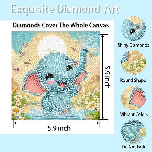 4 Pack Cartoon 5D Diamond Art Kits for Kids,Cute Animals DIY Painting Art Kit for Kids Ages 4-8-12 Mosaic Kits,Diamond Art Painting Craft Kits,Gem Art Full Drill Diamond Dots for Children Gifts 6x6In