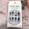 Blue Press on Nails Almond Medium Artificial False Nails Blue Rhinestones Gold Foil Design Acrylic Nails Full Cover Glossy Coffin Fake Nails Charm French Stick on Nails Set Glue on Nails for Women