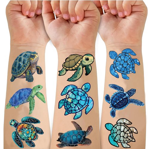 48 Pcs Sea Turtle Temporary Tattoos, Turtle Waterproof Temporary Tattoo Stickers for Birthday Decorations Party Supplies Party Favors School Rewards Gifts (Multicolor 1)