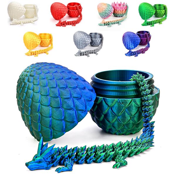 Memogizz 12inch Dragon Egg, Year of The Dragon, 3D Printed Dragon, Executive Desk Toys, Articulated Dragon, Fidget Toys Gifts for Easter Christmas Graduates Students Teachers Adults (Green)