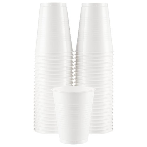 Amcrate Disposable Plastic Cups, White Colored Plastic Cups, 18-Ounce Plastic Party Cups, Strong and Sturdy Disposable Cups for Party, Wedding, Christmas, Halloween Party Cup, 50 Pack