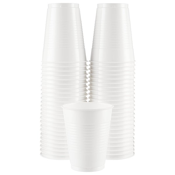 Amcrate Disposable Plastic Cups, White Colored Plastic Cups, 18-Ounce Plastic Party Cups, Strong and Sturdy Disposable Cups for Party, Wedding, Christmas, Halloween Party Cup, 50 Pack
