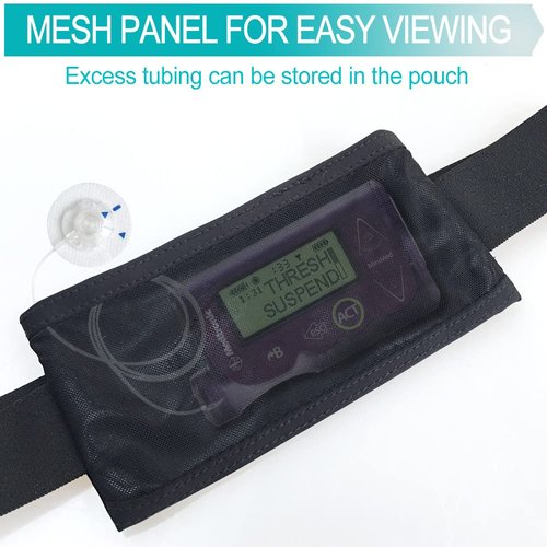 No-Bounce Insulin Pump Belt Holder for Tandem T-Slim Breathable Diabetic Pouch Epipen Tubing Strentchy Waistband Fanny Pack for Active T1D Walking Running Sleeping One Size Fits All Black