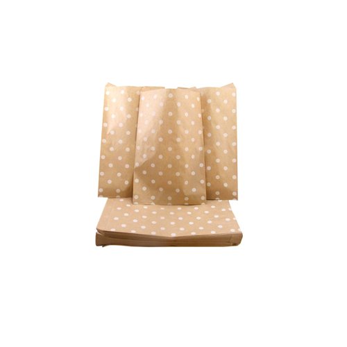 N'icePackaging 100 Qty 4" x 6" Decorative Flat Paper Gift Bags - White Polka-Dot on Brown Kraft Bags - For Sales/Treats/Parties Cookies/Gifts