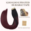 GOO GOO 22inch Hair Extensions Tape in Human Hair Ombre Jet Black to Red Ombre Skin Weft Tape in Remy Hair Extensions Straight 20pcs 50g