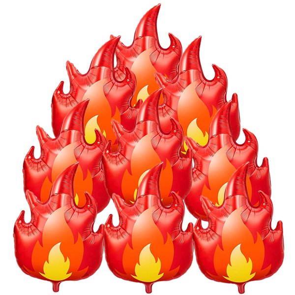 9 Pcs Fire Balloons 28 Inch Flame Balloons Decorations, Red Fire Balloons for Fireman Theme and Fire Truck Birthday Party Supplies
