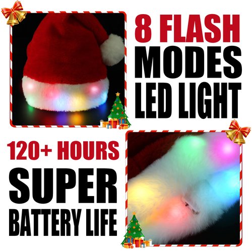 tgosomt Santa Hat, Light up Christmas Hat with LED Lights, Flashing Santa Hat for Adults/kids/Baby (Kid)