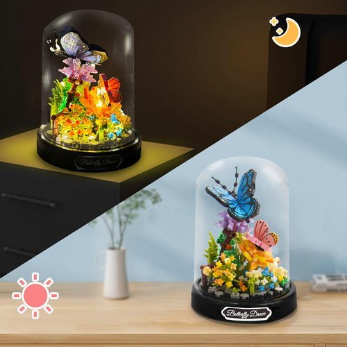 Allhero Flower Bouquet Building Set with LED String Light, Animals Flower Botanical Collection, 530 Pcs Mini Bricks Building Blocks Toy for Kids, Adults, Gift for Mother's Day, Christmas(Butterfly)