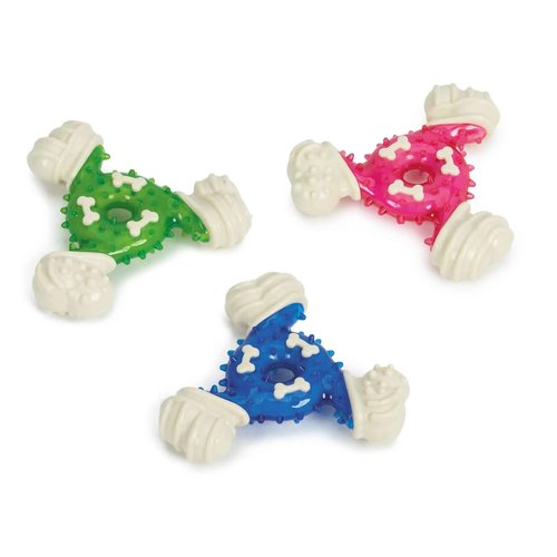 MPP 4.5 Inch Mighty Triangle Dog Toy Tough Chew Durable Rubber Unique Texture Bounce (Pink)