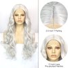 Ebingoo 26 Inch Silver Gray Lace Front Wig+Wig Cap Long Wavy Silver Wig for Women White Curly Lace Front Wig Natural Silver Princess Wig for Halloween Cosplay Synthetic Hair Wigs for Women Daily Wear