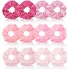 Aprince 12 Pieces Pink Satin Scrunchies for Girls Women Hair Ties Ponytail Holder Hair Scrunchies Cute Hair Accessories for Party Valentine's Day