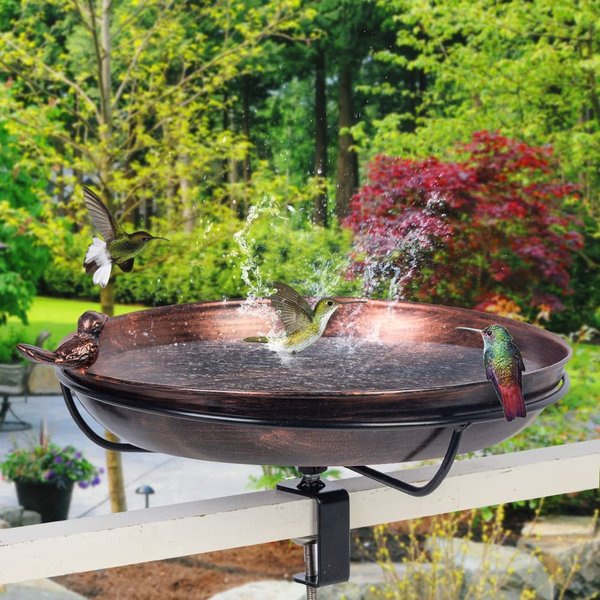 DREAMSOUL Deck Mounted Bird Bath with Adjustable Sturdy Metal Clamp, Bowl Bird Baths for Outdoors Garden Balcony Patio Deck Railing Decoration, Lightweight & Detachable