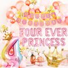 Four Ever a Princess Birthday Decorations Pink Gold Princess Castles Balloon Garland Crown Number 4 Foil Balloons Banner for 4 Years Old Birthday Party Decor Supplies