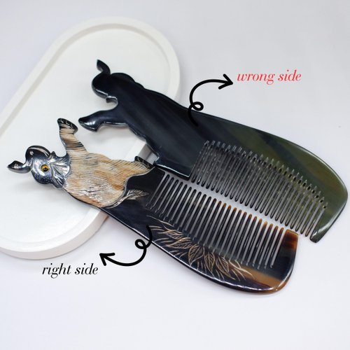 Natural Buffalo Horn Comb, Animal Engrave, Hair Comb, Anti-Static Handmade Pocket Comb, Fine Tooth, Gift For Men Women Mom Wife Daughter Mother Day's, Birthday (Dark Elephant)