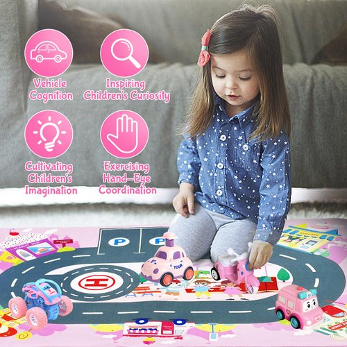 Toddler Girls Toy, Pink Car Toy for Girls Age 2-4 with Baby Doll and Storage Bag for Traffic Safety Education, Birthday Gifts Christmas Stocking Stuffers for Girl 2 3 4 5 Year Old