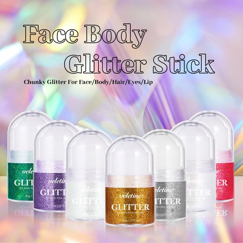 Veletine Body Glitter, Roll-on Glitter for Body, Face, Hair and Lip,Shimmer Three-Dimensional Glitter, Halloween Sparkling Body Contouring Highlight Makeup, 20g/0.7 oz (Yellow)