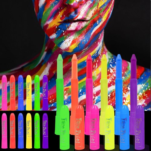 18 Pcs Glow in The Dark Body Face Paint UV Crayon Kit Fluorescent Body Paints Makeup Face Paint Kit Fluorescent Body Paints for Halloween