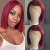 SUPERNOVA Burgundy 99J Short Bob Lace Front Wig Human Hair Red Wine 13x5x1 T Part Lace Front Bob Wig For Black Women Pre Plucked Glueless 150% Density Hair (12 Inches)
