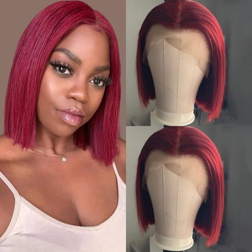 SUPERNOVA Burgundy 99J Short Bob Lace Front Wig Human Hair Red Wine 13x5x1 T Part Lace Front Bob Wig For Black Women Pre Plucked Glueless 150% Density Hair (12 Inches)