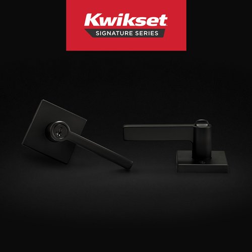 Kwikset Halifax Entry Door Handle with Lock and Key, Secure Keyed Reversible Lever Exterior, For Front Entrance and Bedrooms, Matte Black, Pick Resistant Smartkey Rekey Security and Microban