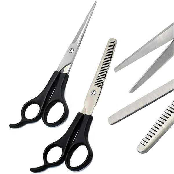 AAProTools Stainless Steel Hair Cutting Scissors Barber Thinning Shears Hairstyle Hairdressing Kit Black 2 Pcs