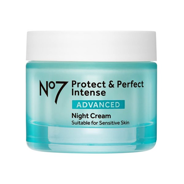 No7 Protect & Perfect Intense Advanced Night Cream - Vitamin E & Shea Butter Face Cream - Fine Line Reducing Moisturizer with Collagen Peptide Technology (1.69 fl oz)