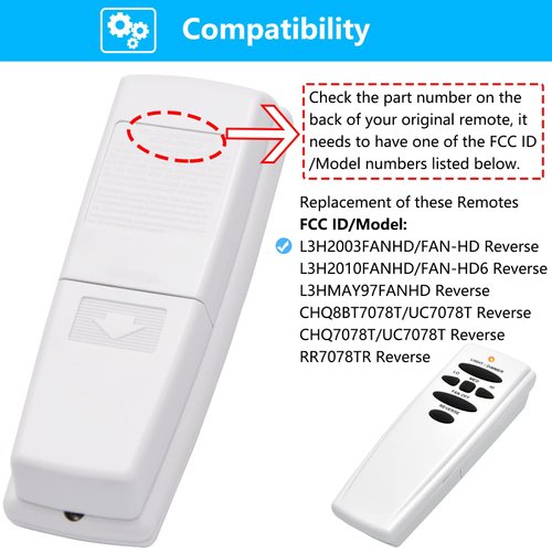 CENMING Ceiling Fan Remote Control Replacement for Hampton Bay, Hunter, with Wall Mount Reverse Button, Replace UC7078T CHQ8BT7078T CHQ7078T L3HMAY97FANHD RR7078TR L3H2003FANHD Fan-HD HD6(Remote Only)