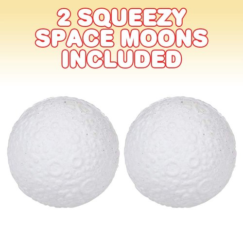 ArtCreativity Squish Moons, Set of 2, Slow Rising Squeezy Space Themed Stress Relief Toys for Kids, 2.5 Inches Squeezable Outer Space NASA Party Favors and Desk Decorations