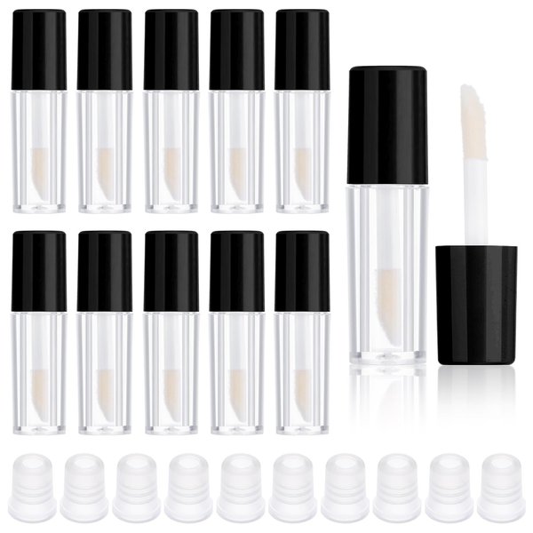 10Pcs Lip Gloss Tubes Empty, 1.2ml Mini Refillable Lip Balm Bottles Empty Lip Gloss Tubes with Wand Clear Lip Gloss Containers Makeup Containers Bottles for Lipstick Samples Lip Balms Lip Gloss Making