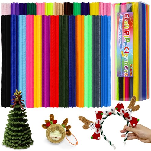 Veroave 500Pcs Pipe Cleaners, Pipe Cleaners for Crafts, Craft Supplies Multicolor Chenille Stems (12 inch x 6 mm,25 Colors), Art and Craft Supplies