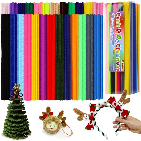 Veroave 500Pcs Pipe Cleaners, Pipe Cleaners for Crafts, Craft Supplies Multicolor Chenille Stems (12 inch x 6 mm,25 Colors), Art and Craft Supplies
