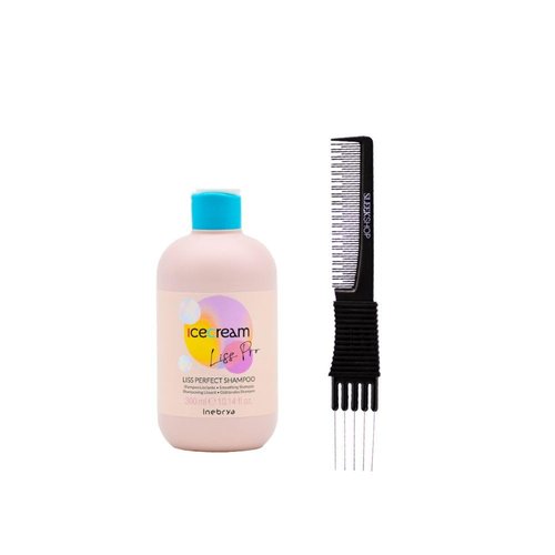 kuss Inebrya Ice Cream Liss-Pro Shampoo (10.14 oz) with Teasing Comb Pack of 1
