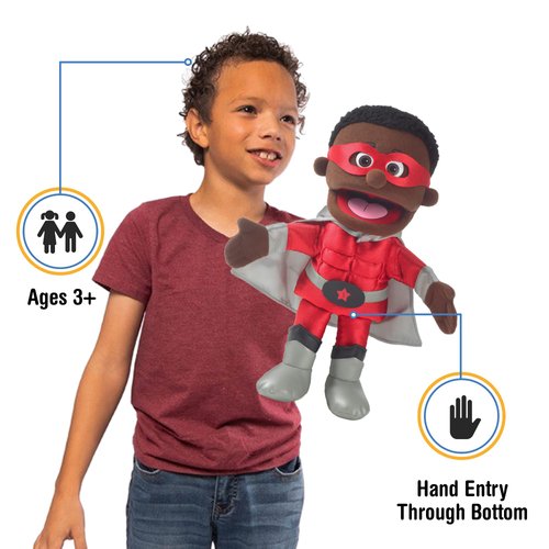 14" Superhero, Black Boy, Hand Puppet