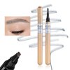 Eyebrow Pencil Gray, Microblading Tattoo Brow Pencil With A Micro-Fork Tip Applicator, Long Lasting Waterproof 4 Point Eyebrow Pen Smudge Proof Four-Fork Liquid Eyebrow Pencil, Natural Fine Wild 4D Eyebrow Pencil Makeup (05# Smoke Gray)