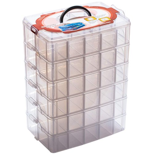 Sooyee 6 Layers Stackable Storage Container Clear 60 Adjustable Compartments,Compatible with Small Toys Arts and Crafts Piping Tips Hardware Storage Organizer
