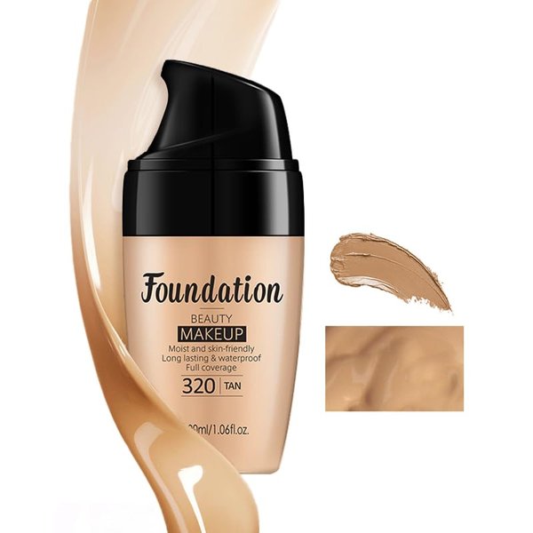 AKARY Flawless Finish Liquid Foundation, Moisturizer Long-Lasting Makeup Full Coverage Primer Face Makeup with Rose Essential Oil, Improves Uneven Skin Tone, Pore Minimizer, 1.06Fl Oz (320 Tan Color)