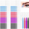 50Pcs Micro Eyebrow Brush, Multifunctional Eyelash Comb Brush with Cap, Portable Brow Lamination Brush Lash Eyebrow Brush for Eyebrows, Brow Brushes for Eyebrows Eyelash Extensions Tool, 5 Colors
