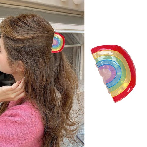 Boxkat Rainbow Hair Claw Clip Cute Nonslip Colorful Acrylic Shark Clip Hair Accessories for Women Girls Rainbow Pride Parade Party Gift