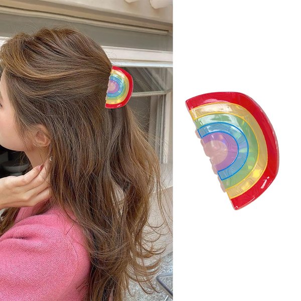 Boxkat Rainbow Hair Claw Clip Cute Nonslip Colorful Acrylic Shark Clip Hair Accessories for Women Girls Rainbow Pride Parade Party Gift