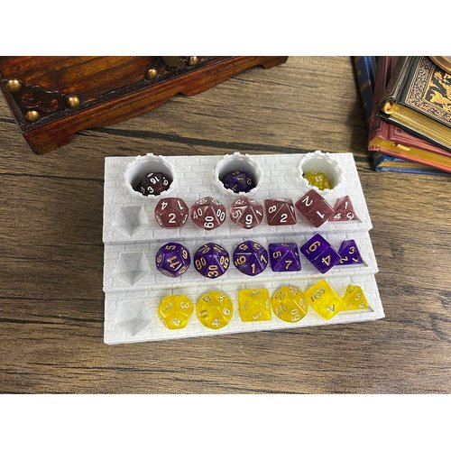 MunnyGrubbers - Dice Display Rack Shelf - Dice Jail - Dice Holder - (3 x Random 7PCS D20 Dice Set Included) - Display Up to 3 Sets of Dice and Vials - Dungeons and Dragons - DND - D&D - (Black)