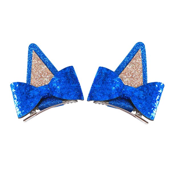 Blue Dog Ears for Kids Girls Glitter Hair Clips Halloween Barrettes Costume Accessories Toddler Cosplay Gift Party Supplies