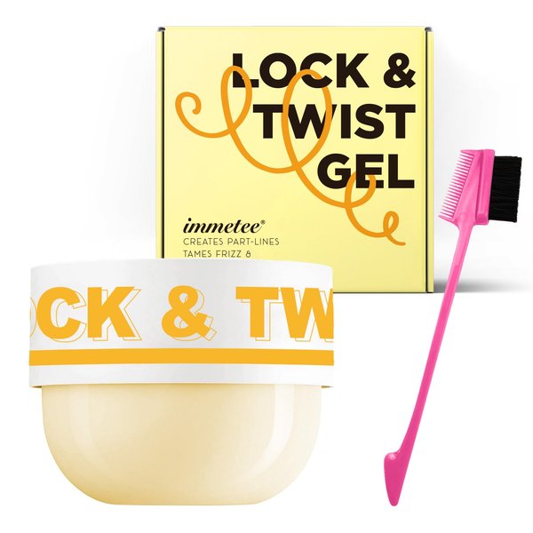 immetee Braiding Gel, Twist and Lock Gel All Day Hold, Edge Control Gel for Afro Hair, Frizz Control Hair Gel with Brush. 200g/7.05Oz (Yellow)
