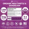 Max Absorption USDA Organic Milk Thistle Potent 5:1 Concentrated Extract (2000mg Strength) & Organic Dandelion Root | Silymarin Antioxidant Flavonoid | Liver Support Supplement (60 Count (Pack of 1))