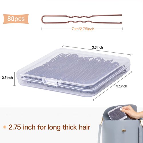 Hair Pins for Women, IKOCO 2.75 inch Hair Pins for Buns Brown U Shaped Hair Pins with Storage Box