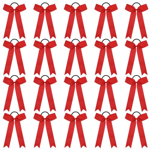 CEELGON 20 PCS College Style Cheer Bows Collegiate Long Tail Skinny Cheer Bow Elastic Hair Tie Bows for Teens Girls Softball Competition Sports Cheerleaders (Red)